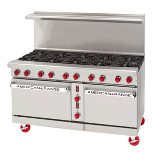 60 Inch Gas Restaurant Range With Griddle Featuring Open Burners And Dual Ovens For Enhanced Cooking Efficiency.
