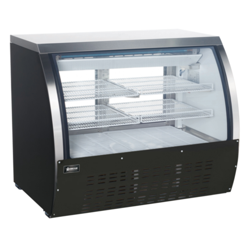 Omcan 50077 47-inch Refrigerated Deli Display Case with Curved Glass Front and LED Lighting