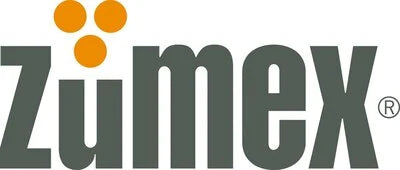 Zumex logo with gray text and orange dots on a white background