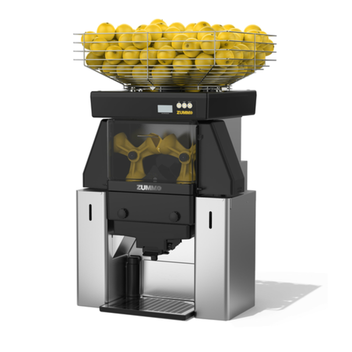 Zummo Z40-N-LM automatic commercial citrus juicer with stainless steel body and top basket loaded with lemons